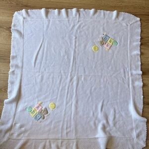 White baby blanket vintage teddy bear blocks abc 36x33” philippines